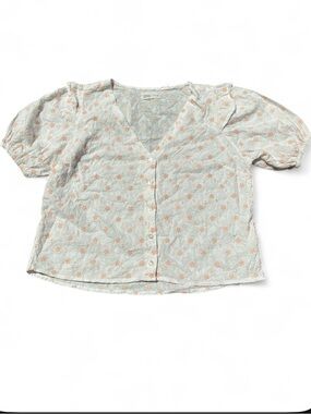 Springfield size 4 beige cotton embroidered cotton Floral Button-Front Top